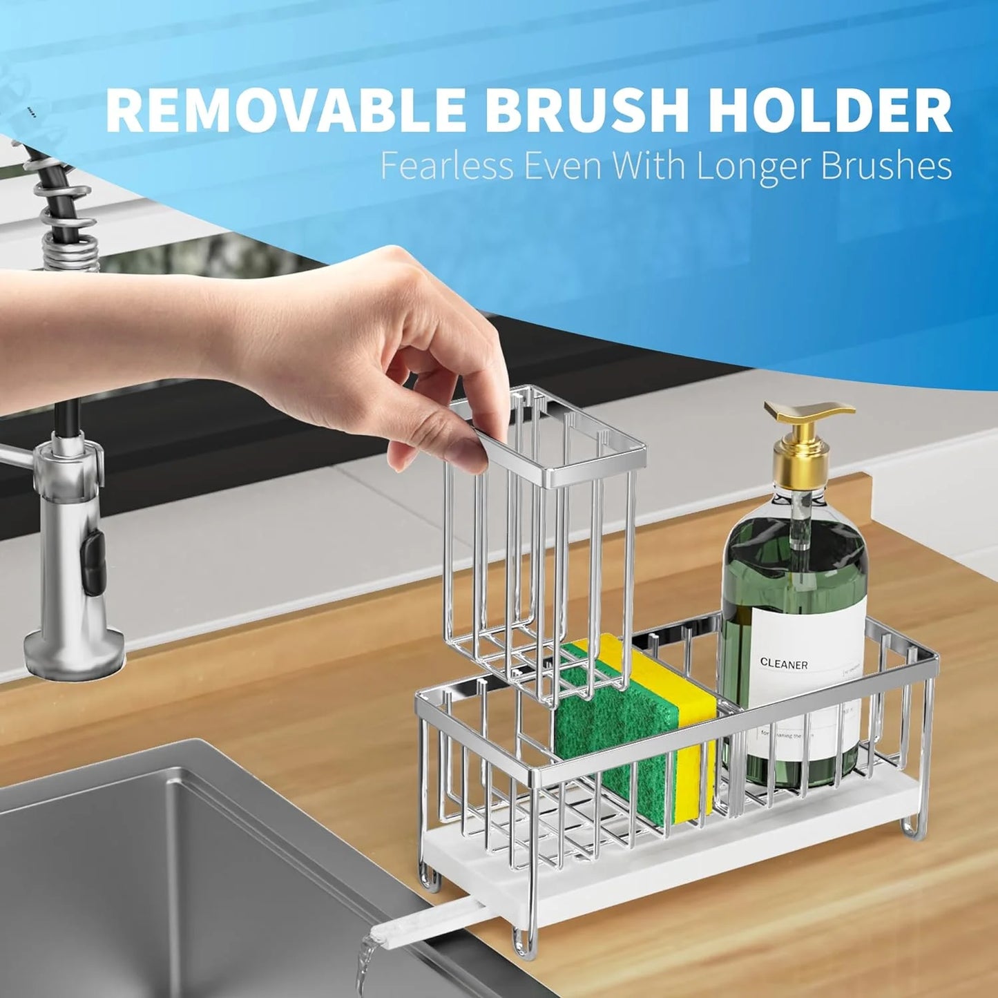 Sink Caddy,Silver Rust-Resistant Kitchen Organizer,Sponge Holder for Kitchen Sink