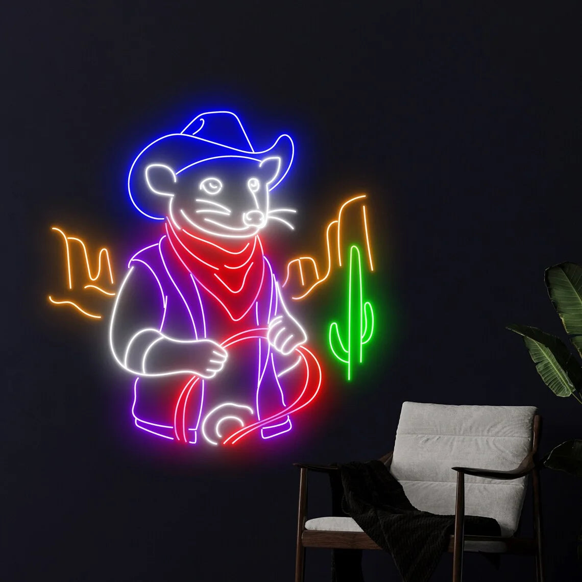 Cowboy Opossum Neon Sign, Opossum Neon Led Art Decor, Western Opossum Wall Decor