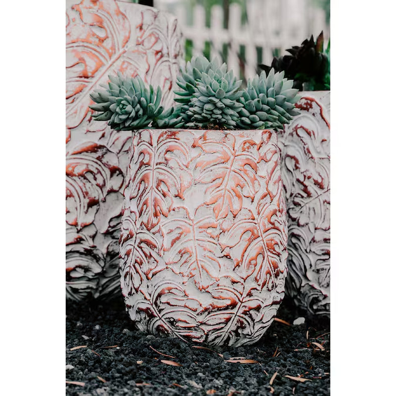 3 -Pack round 17.72-Inches W Large Off-White Cement Contemporary/Modern Indoor/Outdoor Planter with Drainage Holes