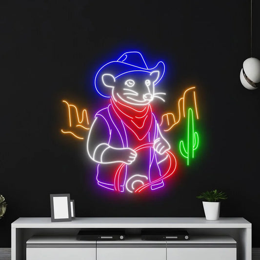 Cowboy Opossum Neon Sign, Opossum Neon Led Art Decor, Western Opossum Wall Decor