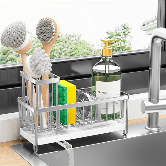 Sink Caddy,Silver Rust-Resistant Kitchen Organizer,Sponge Holder for Kitchen Sink