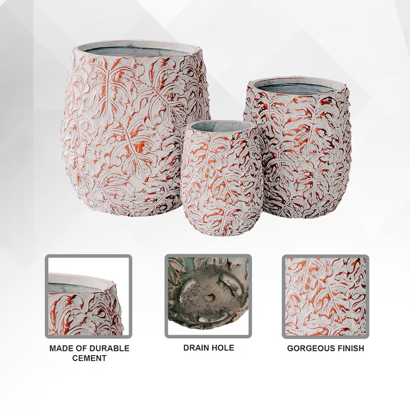 3 -Pack round 17.72-Inches W Large Off-White Cement Contemporary/Modern Indoor/Outdoor Planter with Drainage Holes