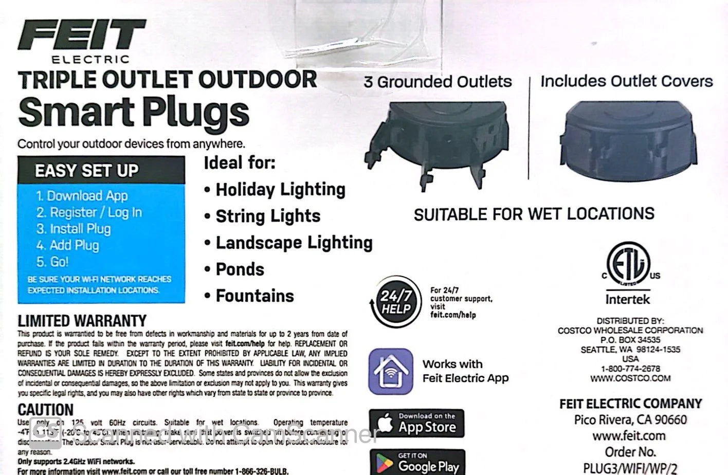 Triple Outlet Outdoor Smart Plugs 2 Pack