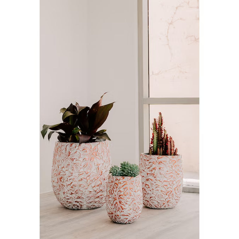3 -Pack round 17.72-Inches W Large Off-White Cement Contemporary/Modern Indoor/Outdoor Planter with Drainage Holes