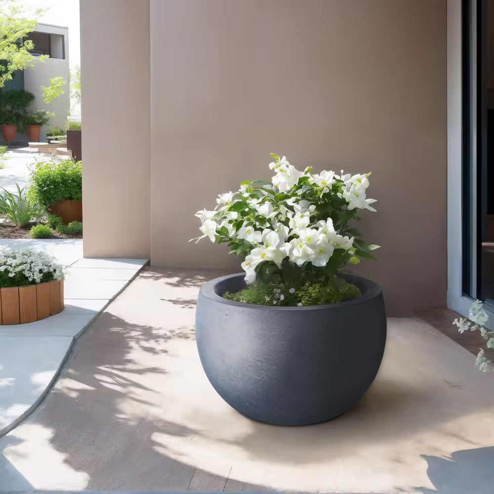 19 In. Large Granite Gray Concrete round Planter / Pot with Drainage Holes