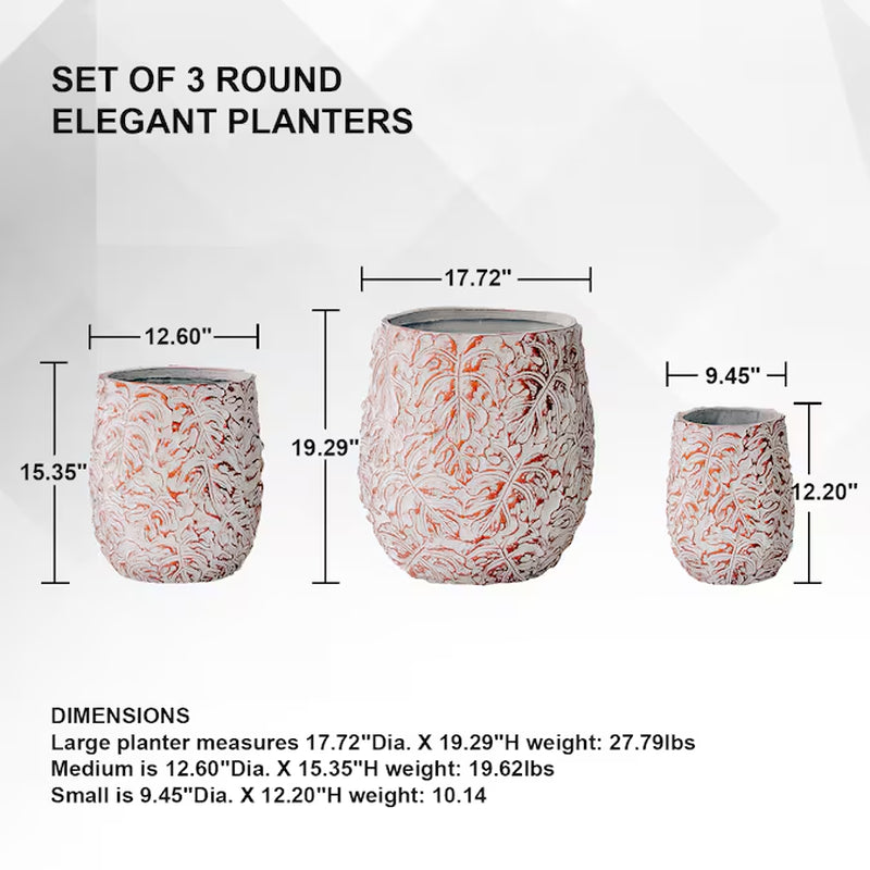 3 -Pack round 17.72-Inches W Large Off-White Cement Contemporary/Modern Indoor/Outdoor Planter with Drainage Holes
