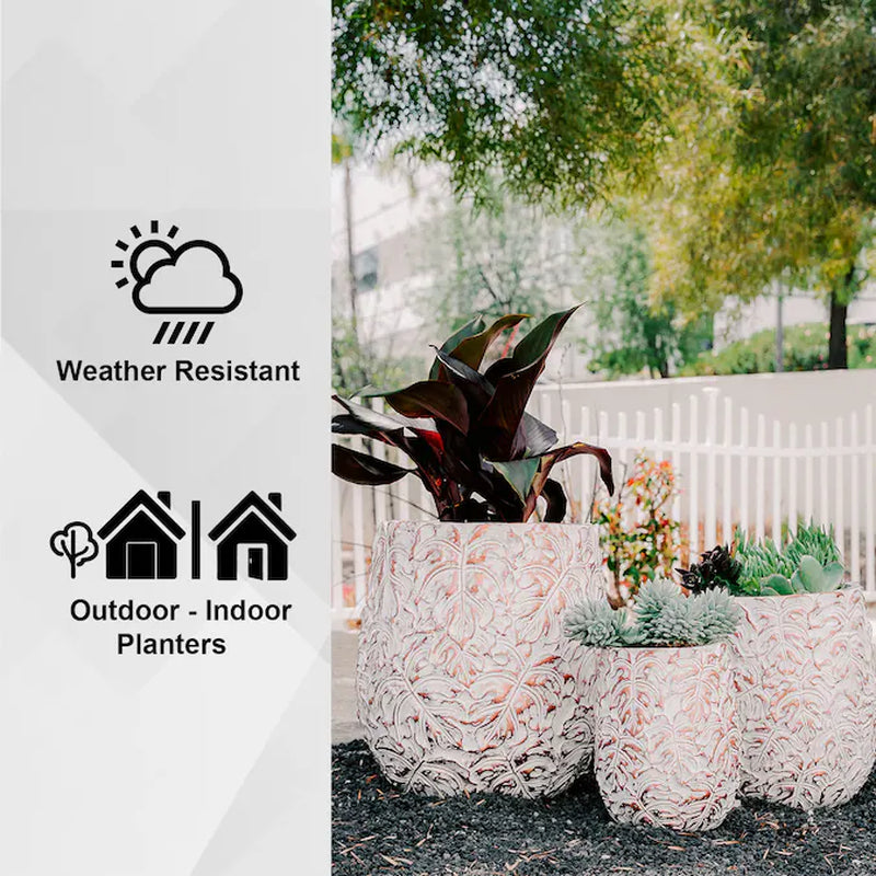 3 -Pack round 17.72-Inches W Large Off-White Cement Contemporary/Modern Indoor/Outdoor Planter with Drainage Holes