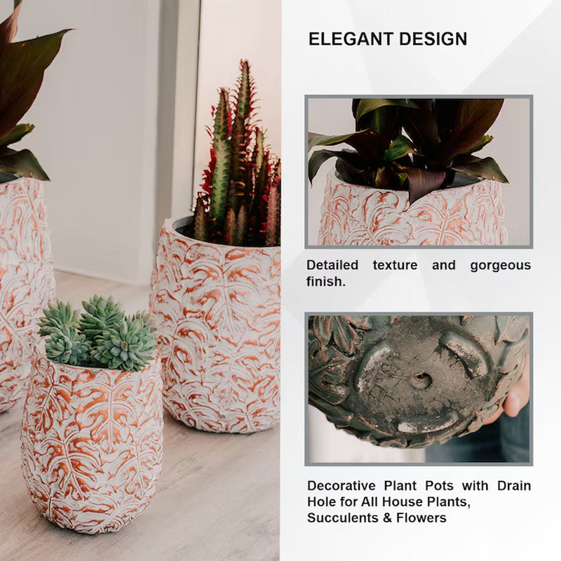 3 -Pack round 17.72-Inches W Large Off-White Cement Contemporary/Modern Indoor/Outdoor Planter with Drainage Holes