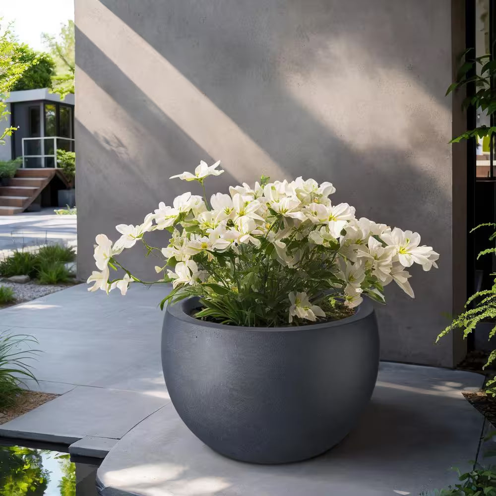 19 In. Large Granite Gray Concrete round Planter / Pot with Drainage Holes
