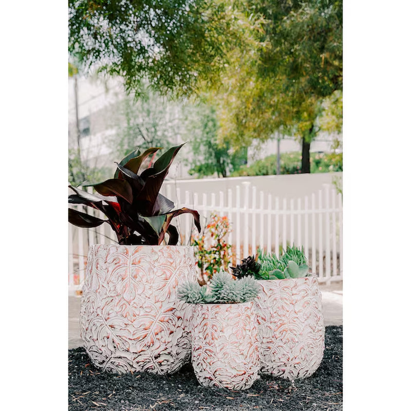 3 -Pack round 17.72-Inches W Large Off-White Cement Contemporary/Modern Indoor/Outdoor Planter with Drainage Holes
