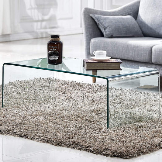 Premium Tempered Glass Coffee Table,Small Modern Clear Coffee Table for Living Room,Match Well with Rug (39.4X19.7X13.8)