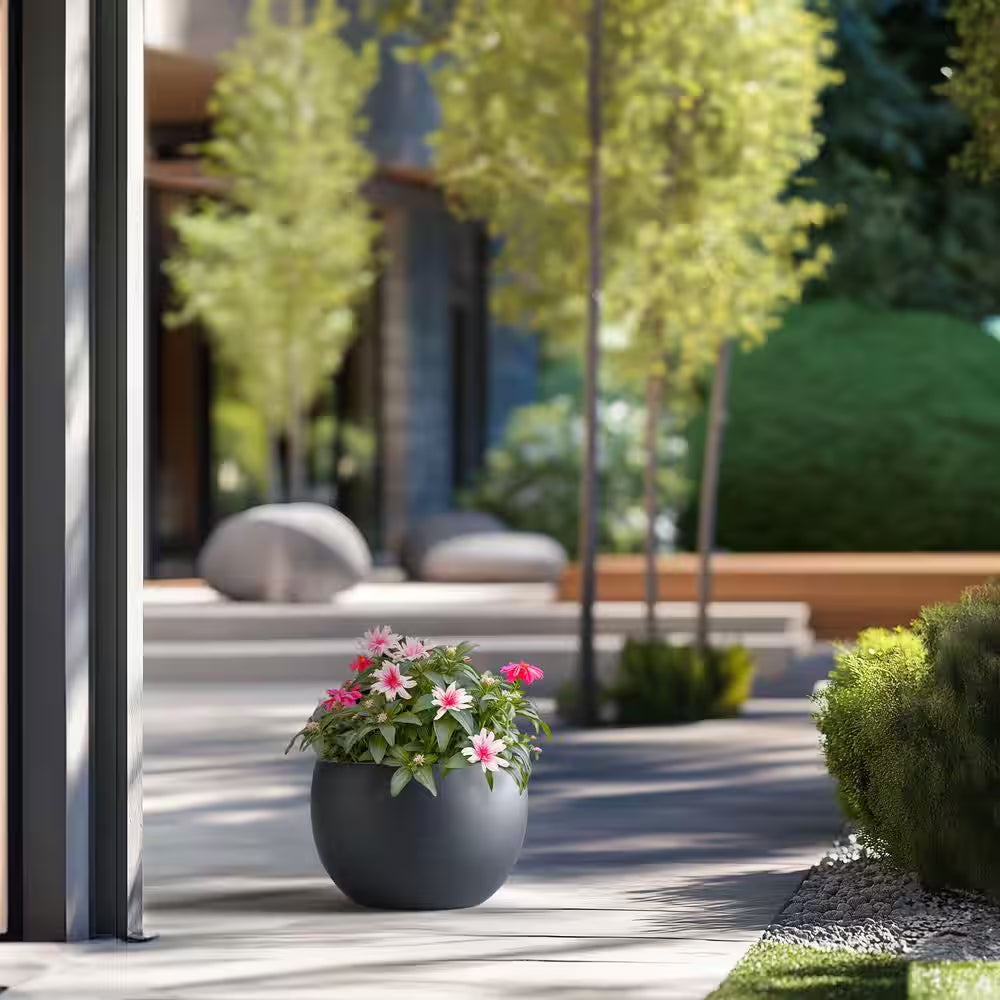 19 In. Large Granite Gray Concrete round Planter / Pot with Drainage Holes