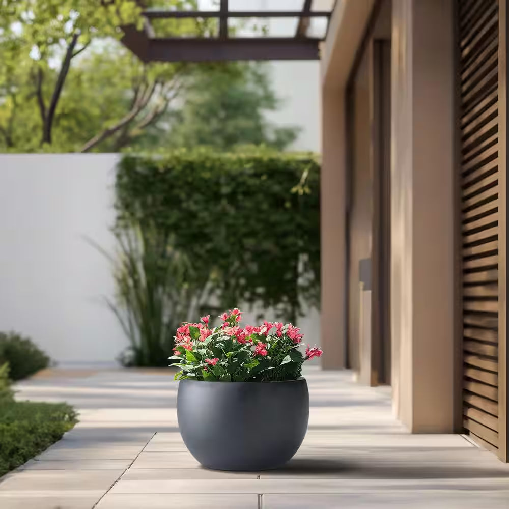 19 In. Large Granite Gray Concrete round Planter / Pot with Drainage Holes