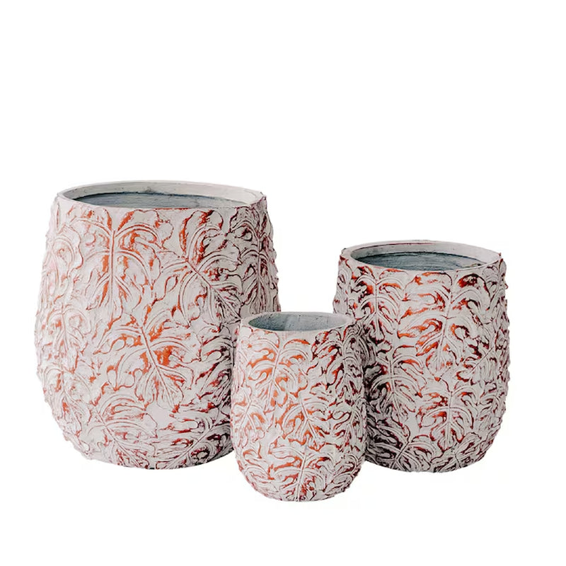 3 -Pack round 17.72-Inches W Large Off-White Cement Contemporary/Modern Indoor/Outdoor Planter with Drainage Holes