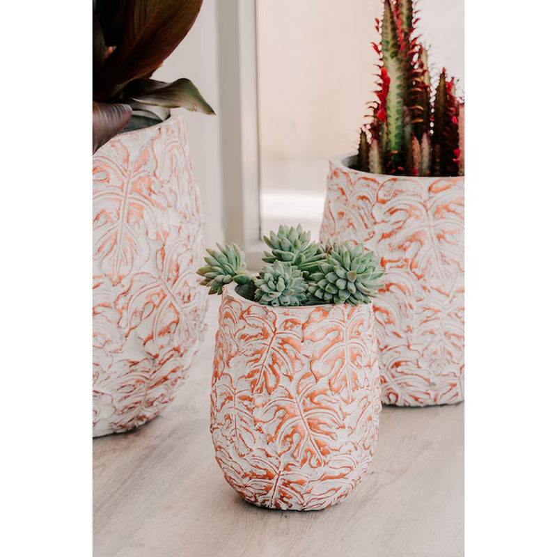 3 -Pack round 17.72-Inches W Large Off-White Cement Contemporary/Modern Indoor/Outdoor Planter with Drainage Holes