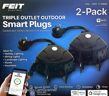 Triple Outlet Outdoor Smart Plugs 2 Pack