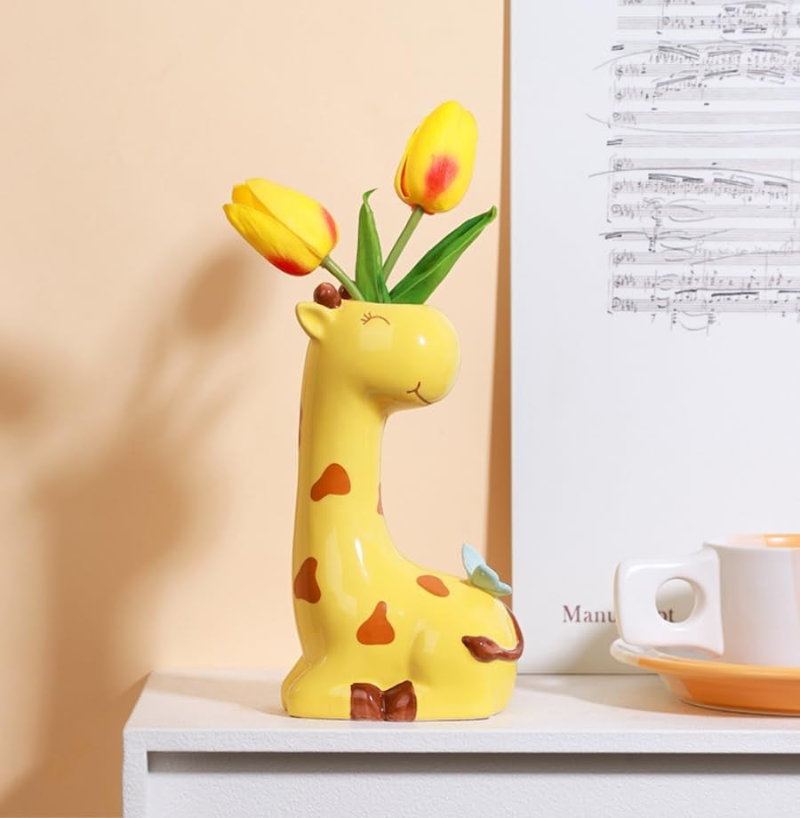 Succulent Pots,Cute Animal Giraffe Shaped Air Plant Holder Flower Planters-Plants Not in Included (7.2 Inch Tall)
