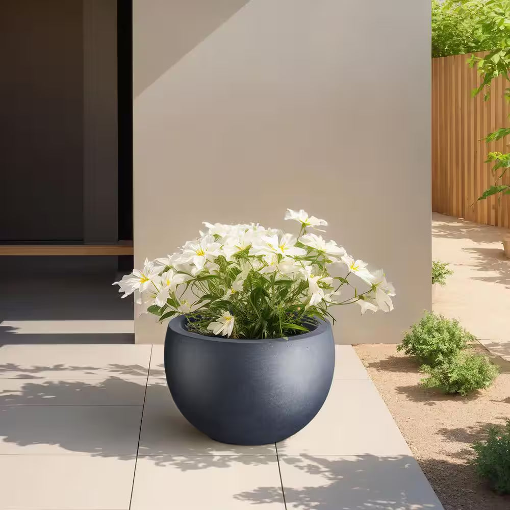 19 In. Large Granite Gray Concrete round Planter / Pot with Drainage Holes